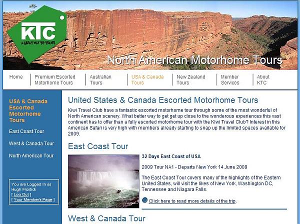 snapshot of kiwitravelclub site