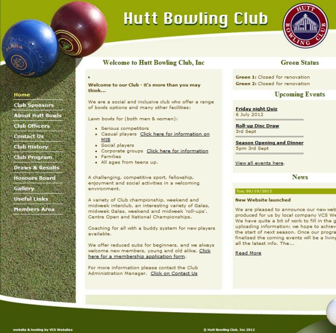 Hutt bowls website