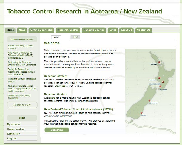 snapshot of Tobacco Control Research site