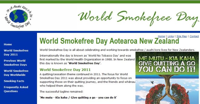 snapshot of World Smokefree Day site